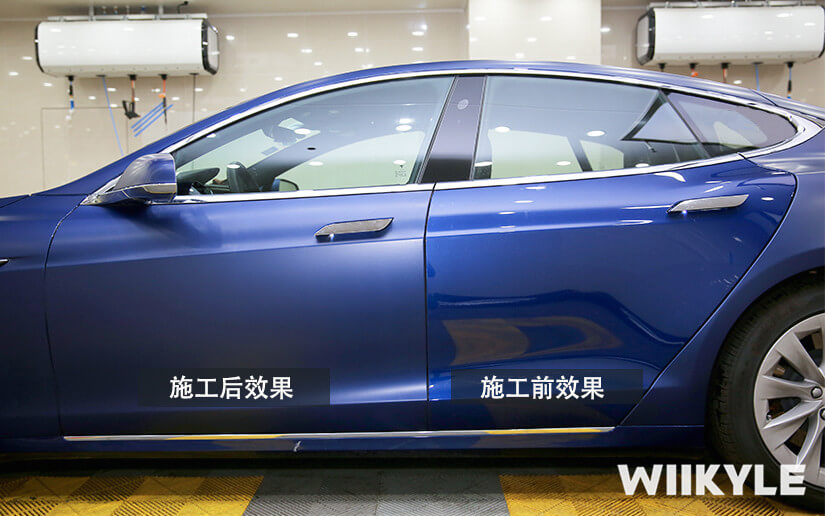 特斯拉裝貼WIIKYLE車衣后的對比圖